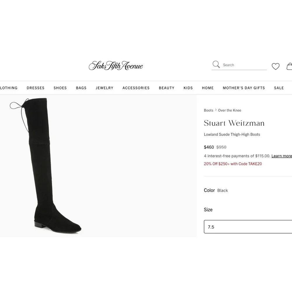 Stuart Weitzman Lowland Stretch Suede Over-the-Knee Boots Black 8.5 M $950 Nw/oB